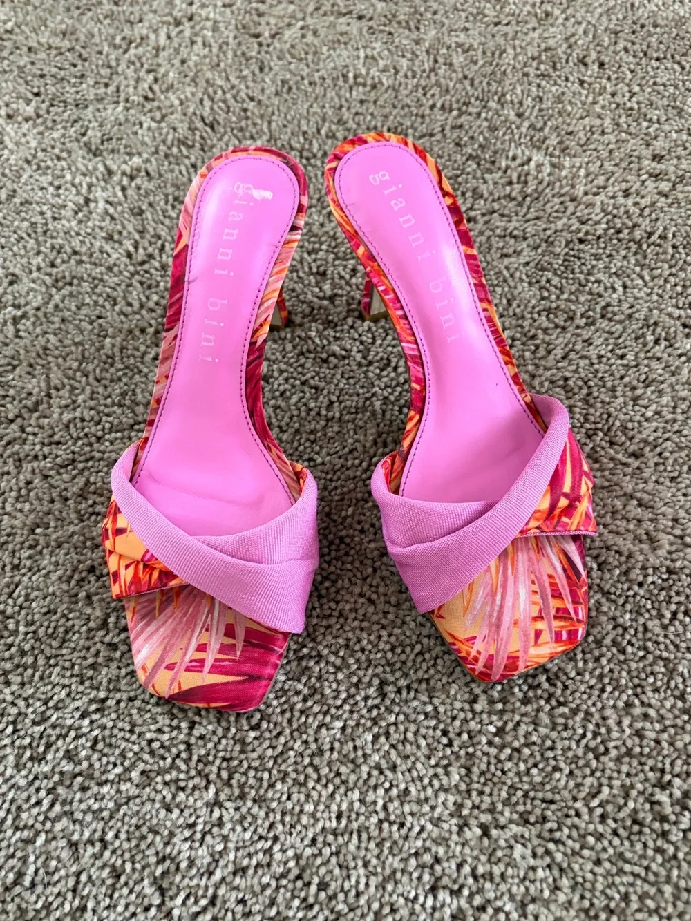 Gianni Bini Pink Multi-Print Open-Toe Heels